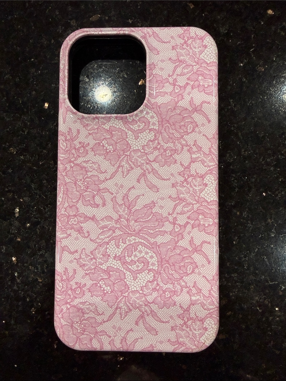 Pink Floral Lace Pattern iPhone 14 Pro Max Case